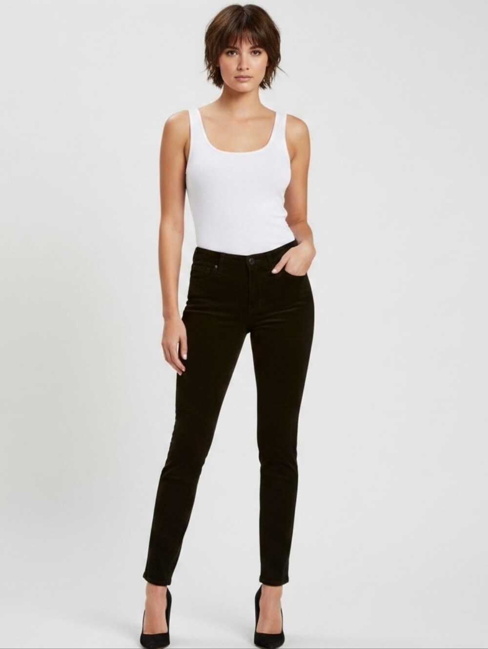 NWT J Brand Jeans Black Courderoy Maude Mid Rise Cigarette Pants, 31